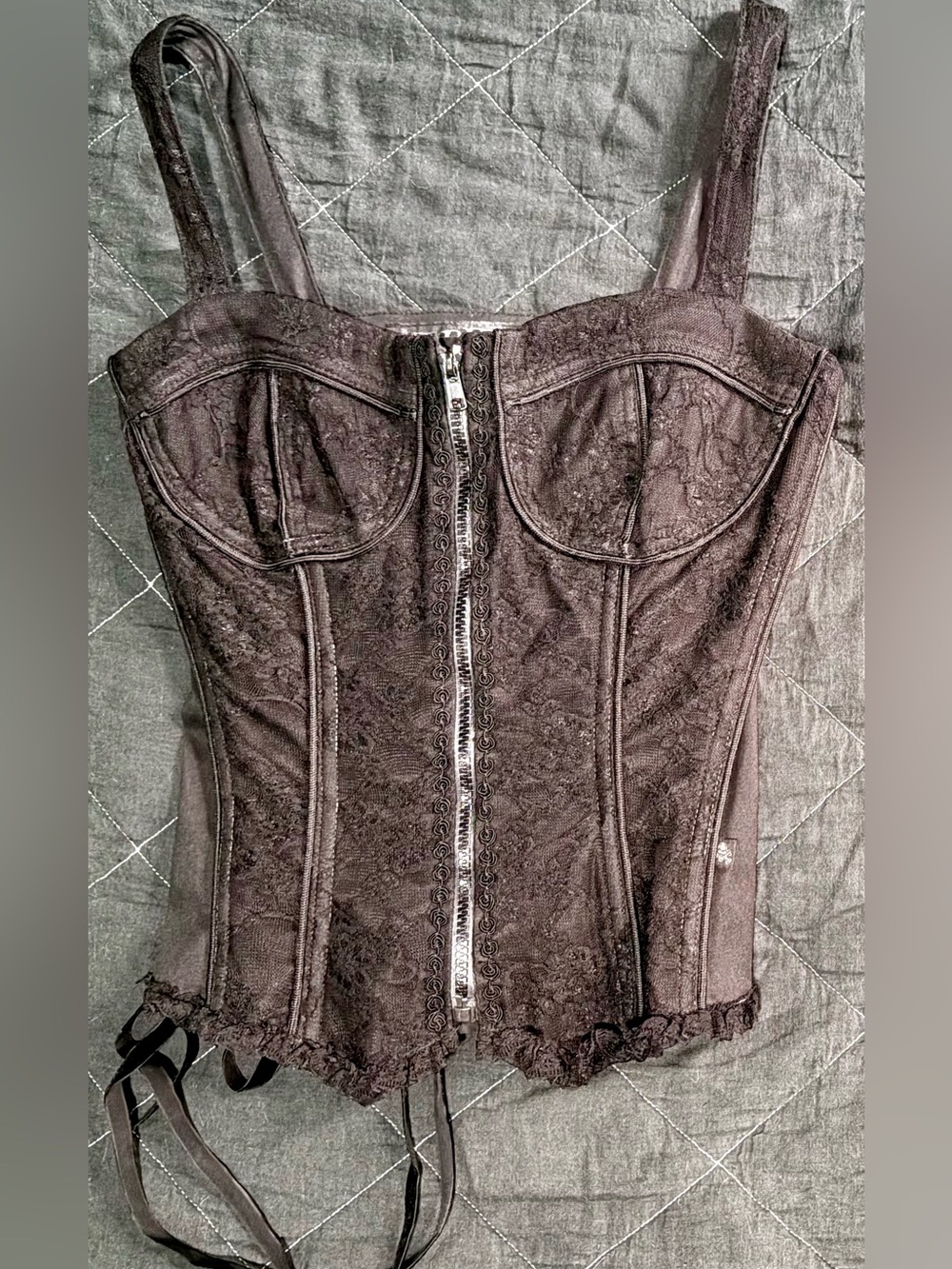 Tripp NYC Black Lace Corset Camisole with Front Zipper Vintage